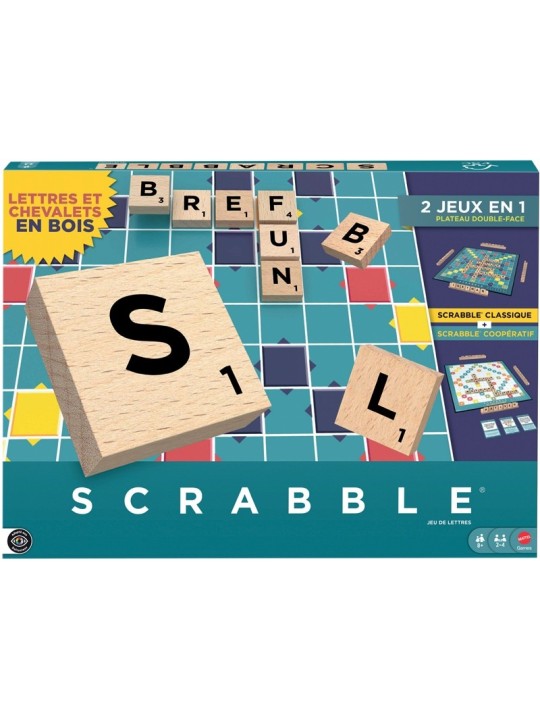 Scrabble classique - Double face 2 en 1 en bois