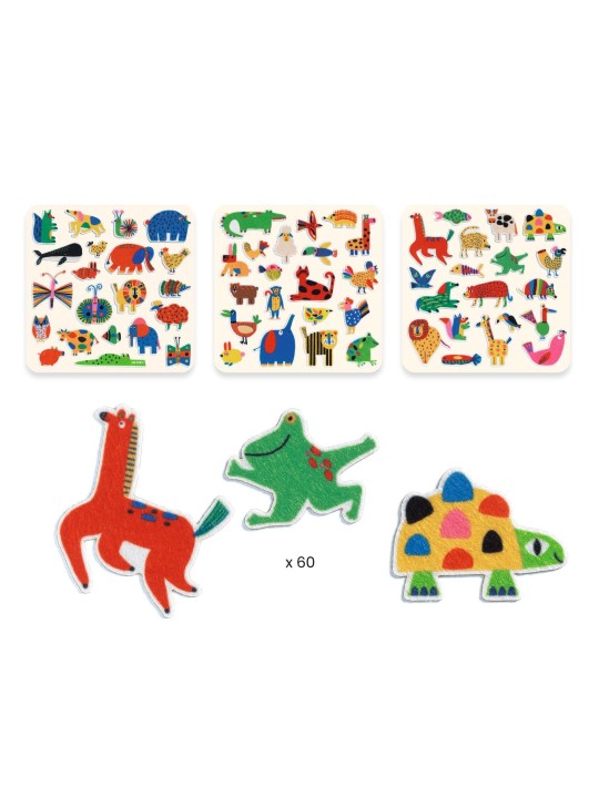 60 gommettes feutrine - Des animaux partout