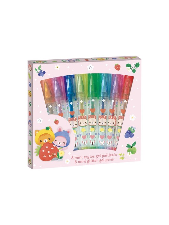 8 mini stylos gel pailletés