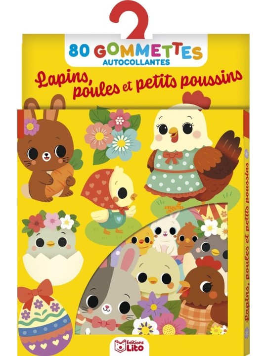 80 gommettes - Lapins, poules et petits poussins