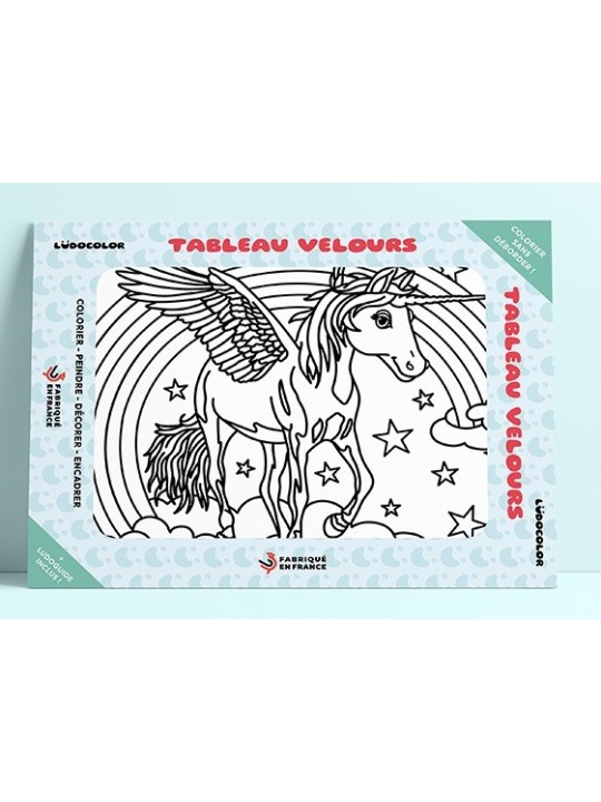 Tableau coloriage velours la licorne arc-en-ciel