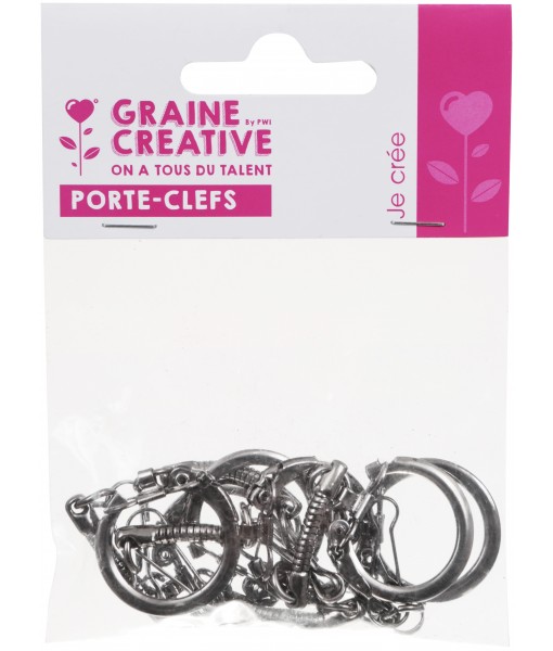 Porte-clefs hématite et mousqueton (x 6)