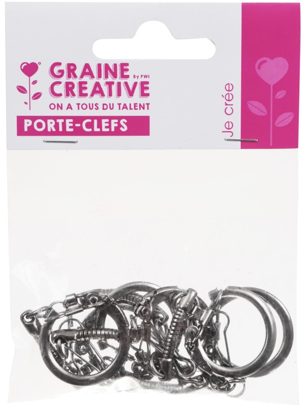 Porte-clefs hématite et mousqueton (x 6)